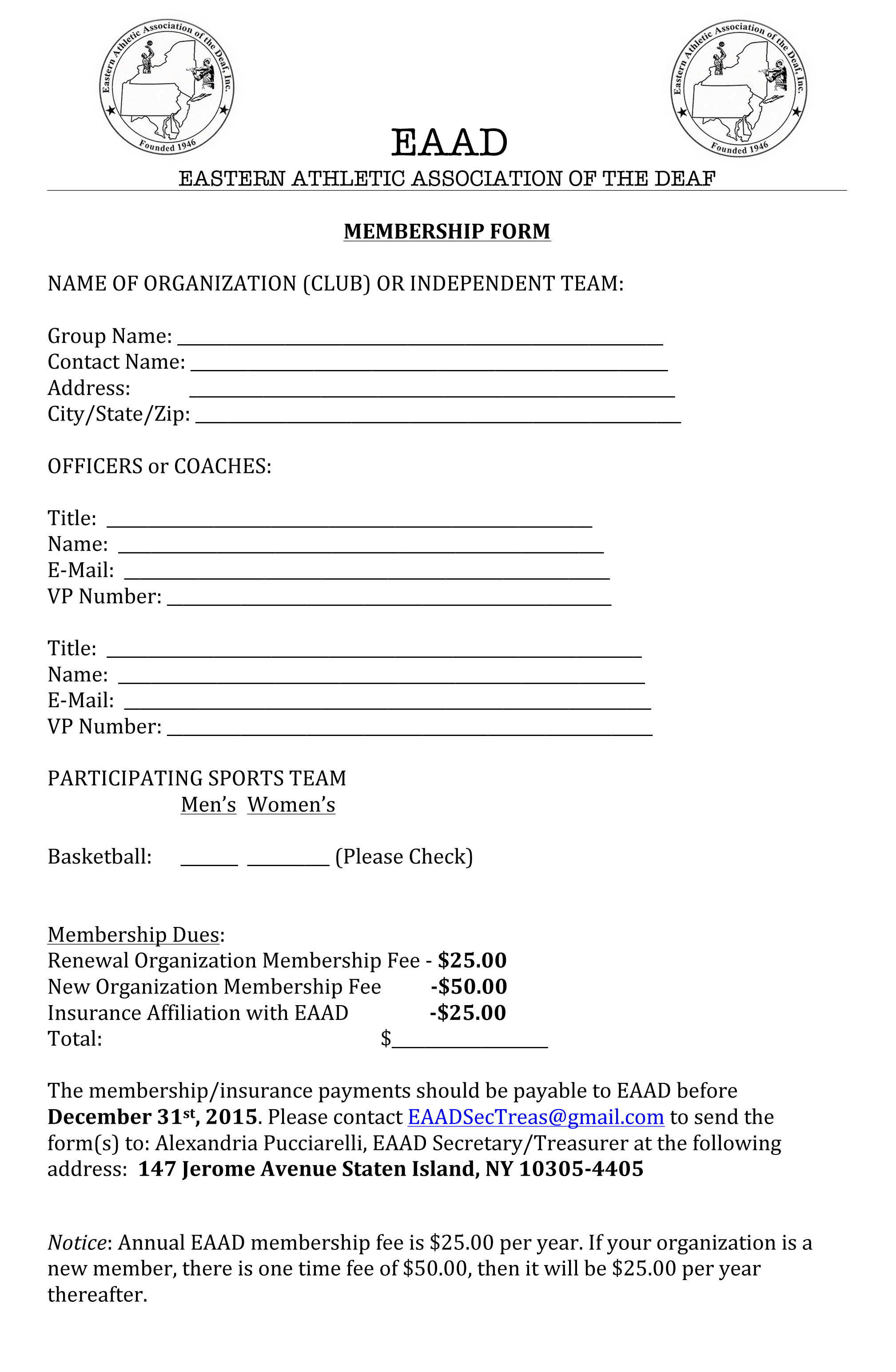 2015 EAAD Membership Form