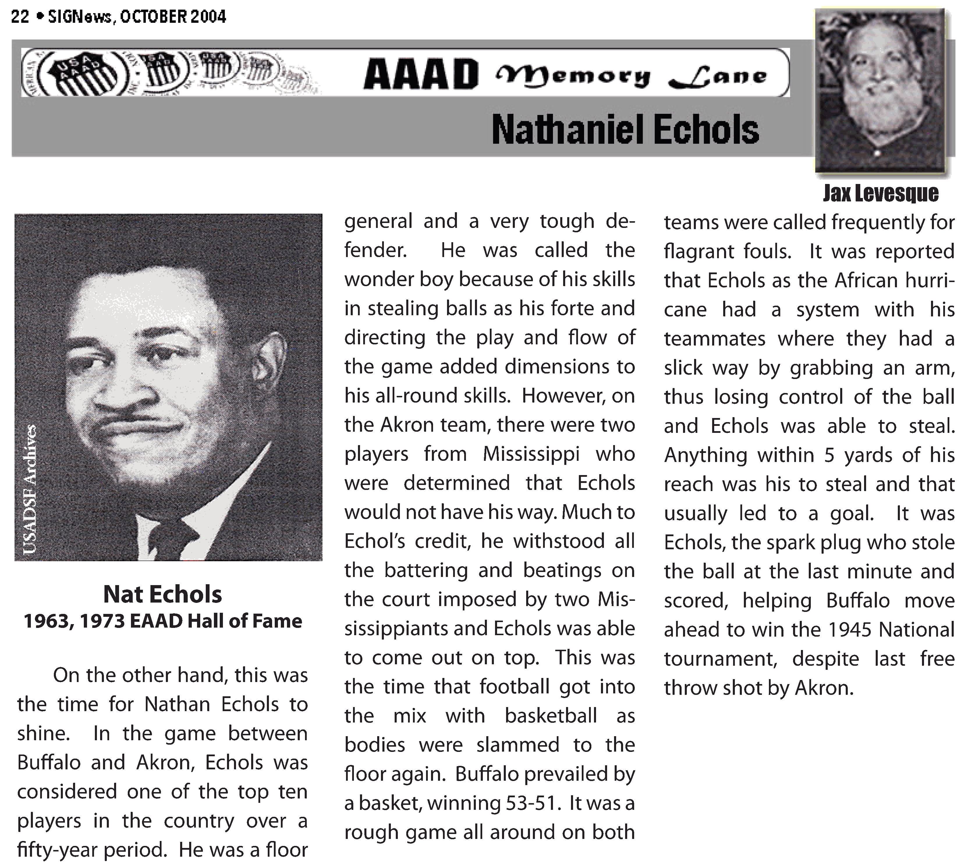 1973 – Article about Nathaniel Echols in SIGNews, October 2004