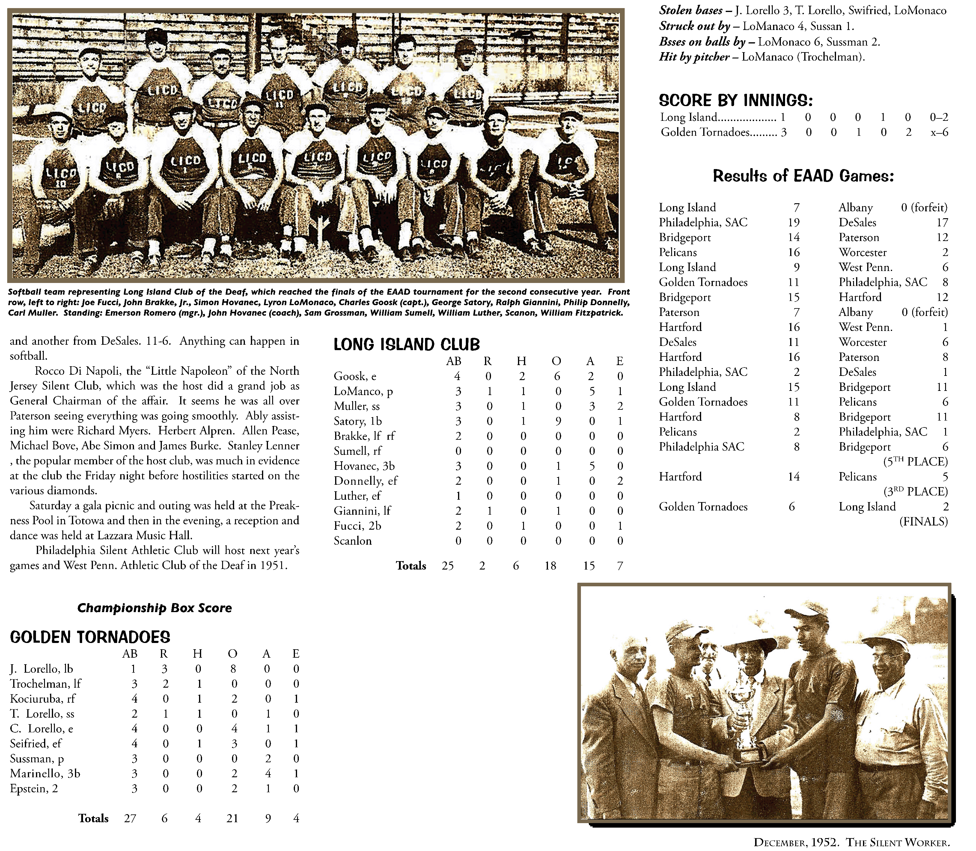 1952 – Article about Softball, December 1952